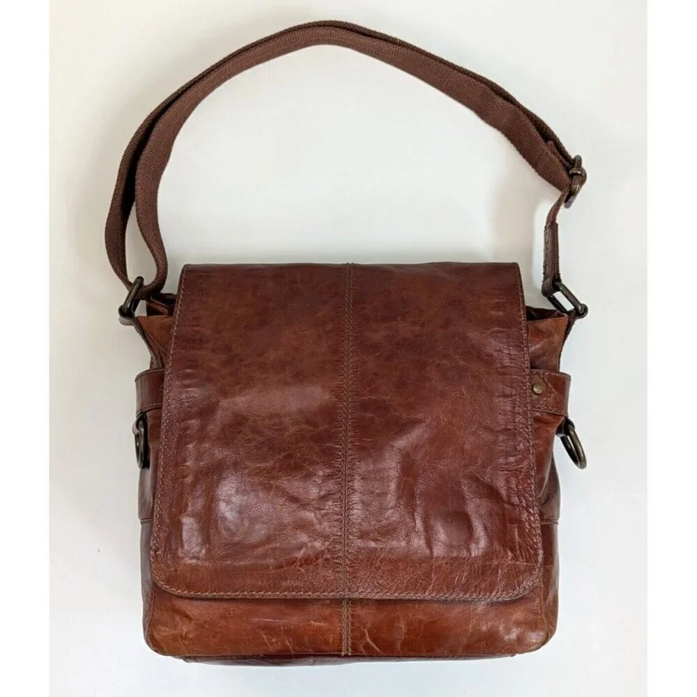 Fossil Vintage Brown Leather Crossbody Satchel Bag